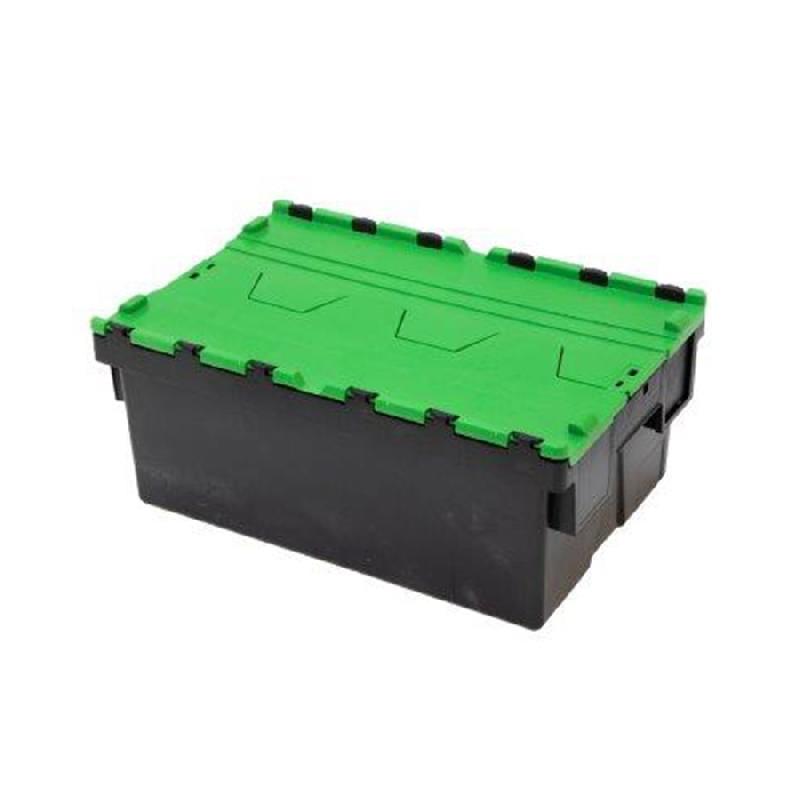 Bac navette en plastique 600 x 400 x 250 mm - 40L avec couvercle vert - Marque Rolléco_0