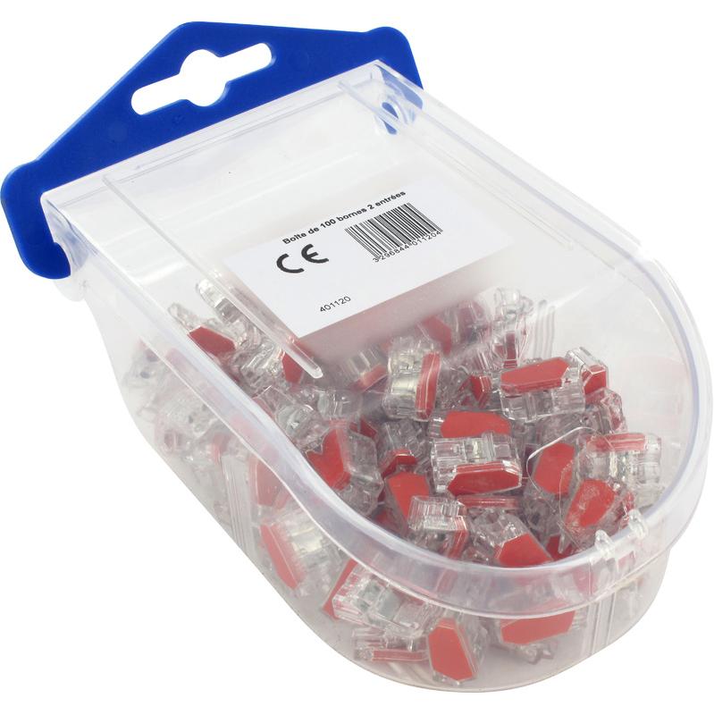 Boîte de 100 bornes transparentes BLM - 2 entrées - connexions automatiques pour fils souples et rigides_0