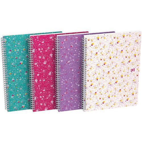 CAHIER FLOWERS SPIRALE B5 120P 90G Q 5X5 ASSORTI - OXFORD