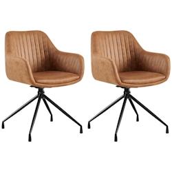CLP Lot de 2 chaises de salle à manger Welby Marron clair/Similicuir vintage - marron polyester 326554_0