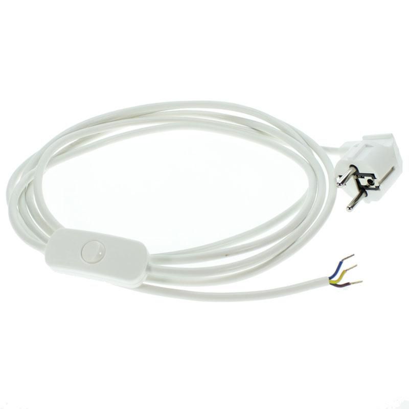 2 m cordon d/'alimentation Câble de connexion 3x0 75 mmâ² blanc avec protection Angle De Contact Connecteur