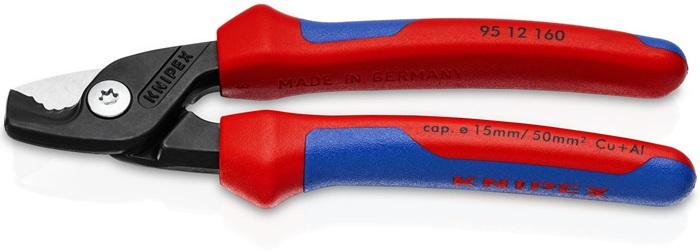 Coupe-câble longueur 160 mm - gaines multicomposant KNIPEX - coupe facile Cu/Al jusqu'à Ø 15 mm_0