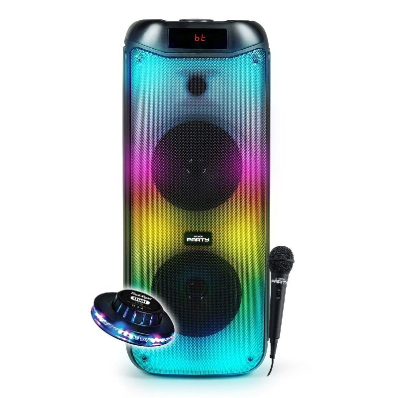 Enceinte Sono DJ Batterie BIG BEN PARTYBTHPL 200W Bluetooth/USB/AUX/Support smartphone, Animation LED, Micro Karaoké, Ovni - 3666638041159_0