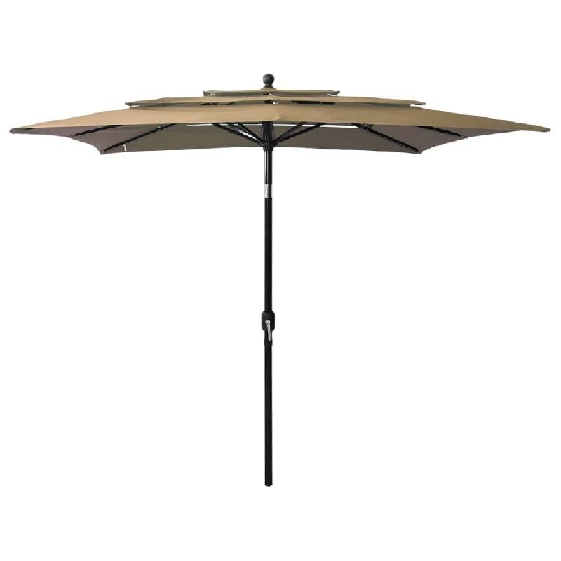 Helloshop26 - Parasol à 3 niveaux avec mât en aluminium 2,5 x 2,5 m taupe 02_0008769 - 3000469147763_0