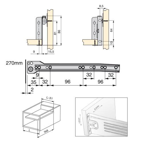 KIT TIROIR ULTRABOX-HAUTEUR 86 MM-GRIS MÉTALLISÉ-270MM-10 KITS EMUCA