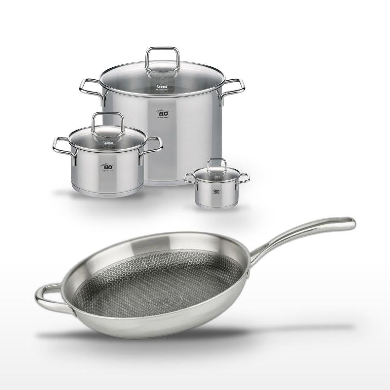Lot de 3 Faitouts 12/20/26 cm et Poêle 32 cm Elo Relief Evolution - gris inox 3176239957556_0
