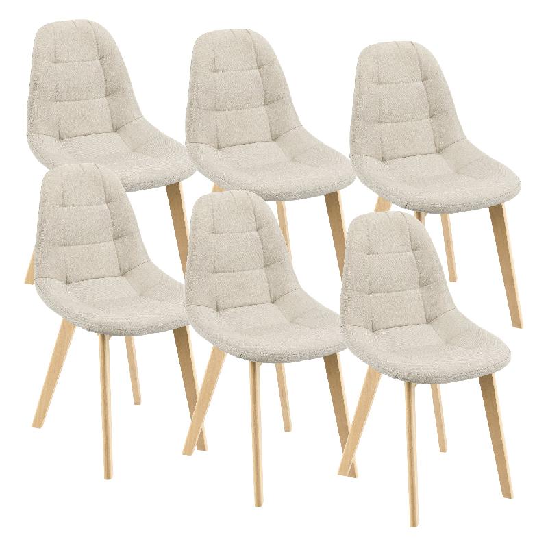 Lot de 6 chaises de salle à manger - 86 x 53 x 47 cm - Beige - Pieds en hêtre et siège rembourré en polyester_0