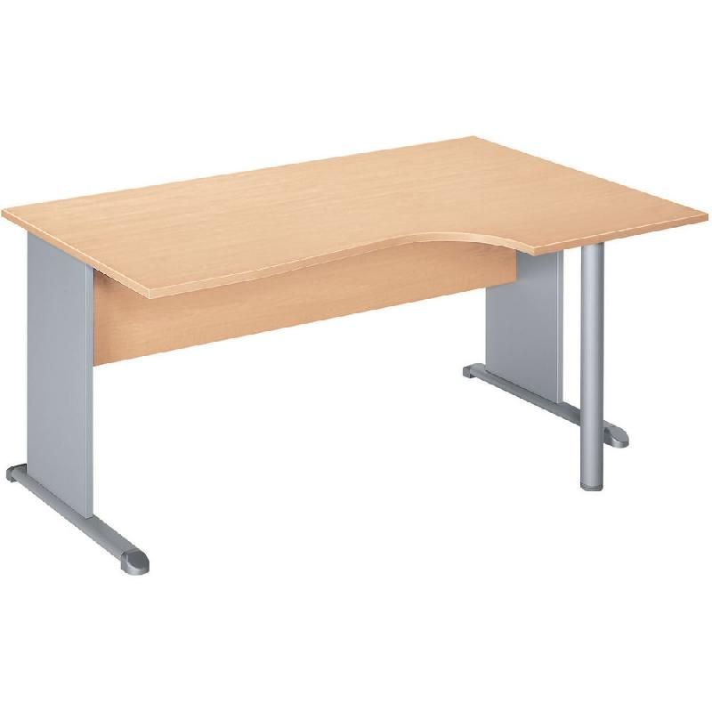 PACK PRONTO TENDANCE : 1 BUREAU COMPACT RETOUR À DROITE HÊTRE PIEDS ALUMINIUM + 1 CAISSON HAUTEUR BUREAU PROF. 60 CM