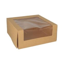 Papstar 4 lots de 25 Boîtes à gâteaux, carton rectangulaire 10 cm x 23 cm x 23 cm avec fenêtre transparente en PLA - marron en carton 4002911533505_0