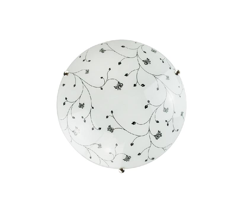 Plafonnier rond en verre - Blanc avec motifs fleurs - Ø300 mm - Compatible LED ou incandescence_0