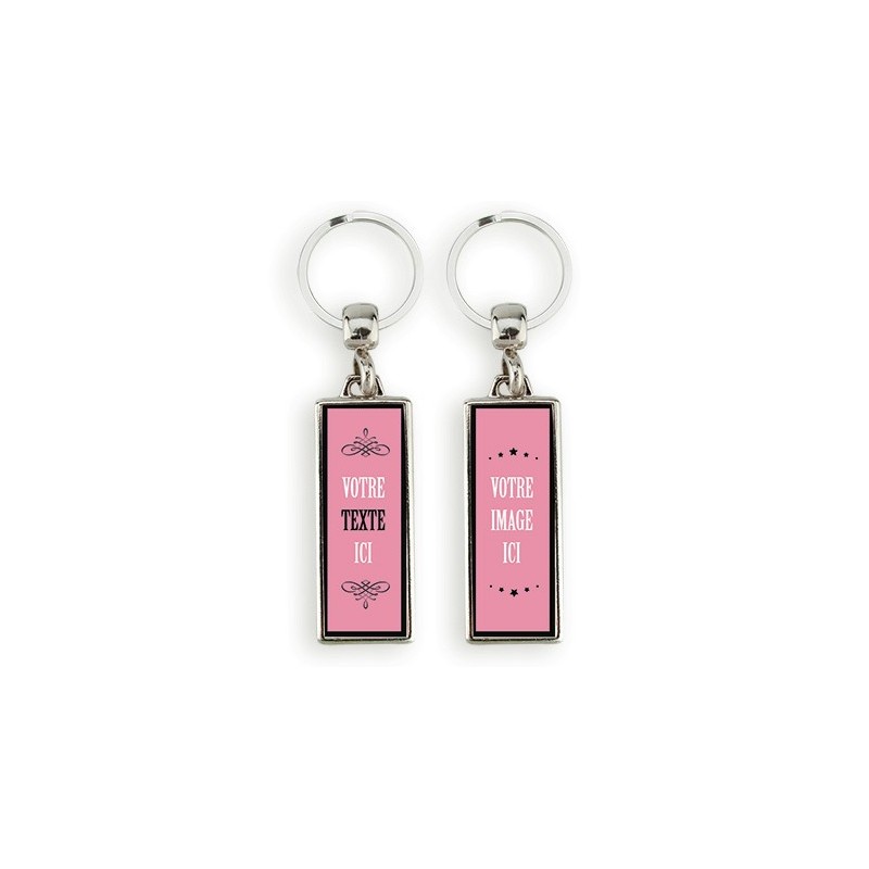 Porte-clés métallique rectangle long personnalisé - impression quadrichromie recto/verso 50 mm x 18 mm_0