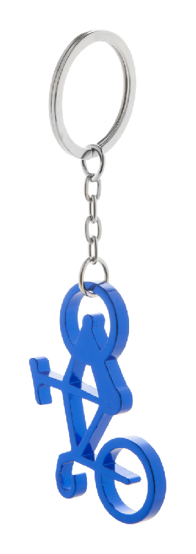 Porte-clés publicitaires - forme vélo en aluminium - fonction décapsuleur - couleur bleue_0