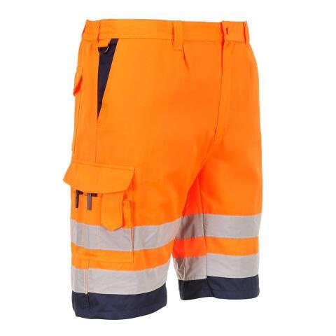 PORTWEST L043 SHORT EN POLY-COTON LÉGER HAUTE VISIBILITÉ ORANGE/MARINE - TAILLE XL
