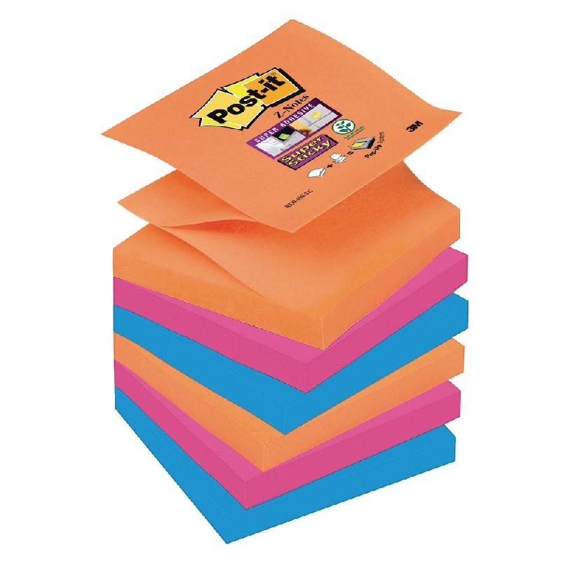 POST-IT® BLOC DE NOTES ADHÉSIVES (Z-NOTES SUPER STICKY) - 76 X 76 MM - COULEURS BANGKOK (PRIX À L'UNITÉ)