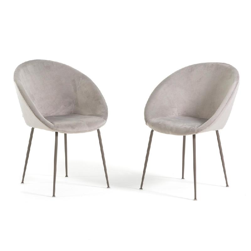 RATTATAN Lot de 2 chaises d’intérieur en tissu doux, pieds en métal, style moderne, pour cuisine, salle à manger ou bureau – IRIS – Gris clai_0