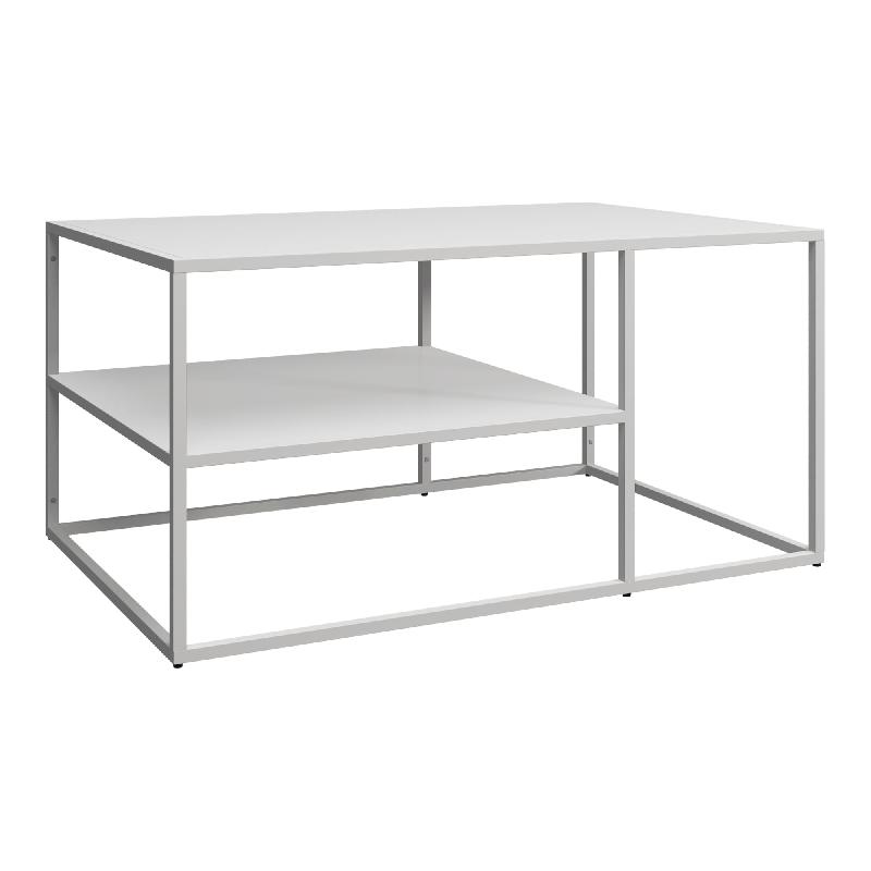 Table basse Solund rectangulaire - 45 x 90 x 60 cm - Blanc mat avec étagère de rangement_0