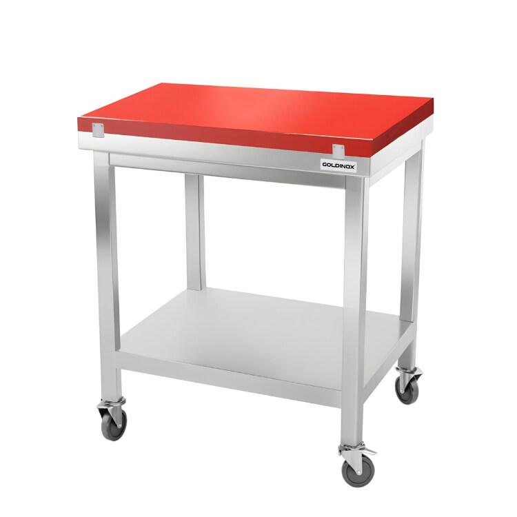 Table de travail en inox 800x600 mm avec plaque de découpe rouge sur roulettes PREMIUM - GOLDINOX - gris inox 3701770842001_0