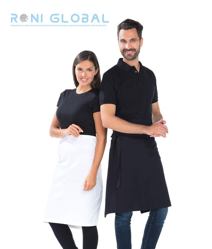 Tablier de service en coton sans bavette et sans poche - DEMI CHEF REMI CONFECTION - 100x65 cm_0