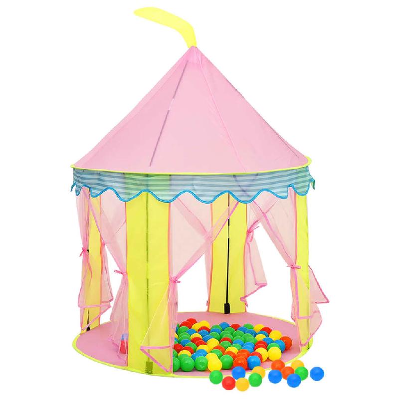 Tente de jeu pour enfants - Rose - 100x100x127 cm - Avec 250 balles colorées et sac de transport_0