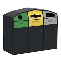 Rossignol - Point de tri avec 3 bacs roulants 3x120L TRIROK - vert/jaune/gris - gris acier 51955_0
