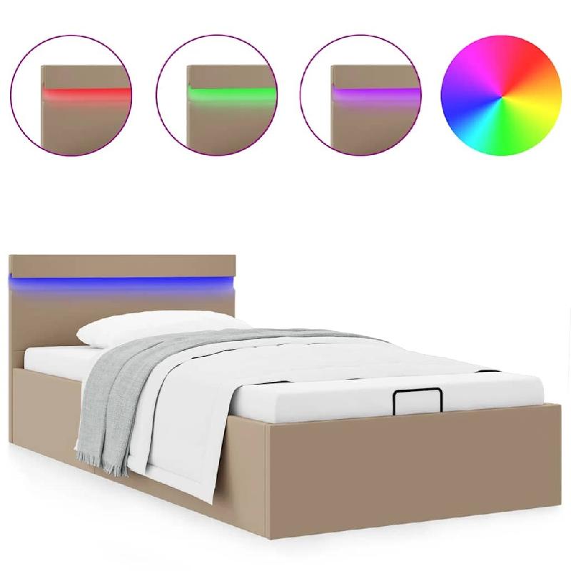 VidaXL Cadre de lit à rangement et LED Cappuccino Similicuir 100x200cm  Modèle Zermonyx - 285559_0