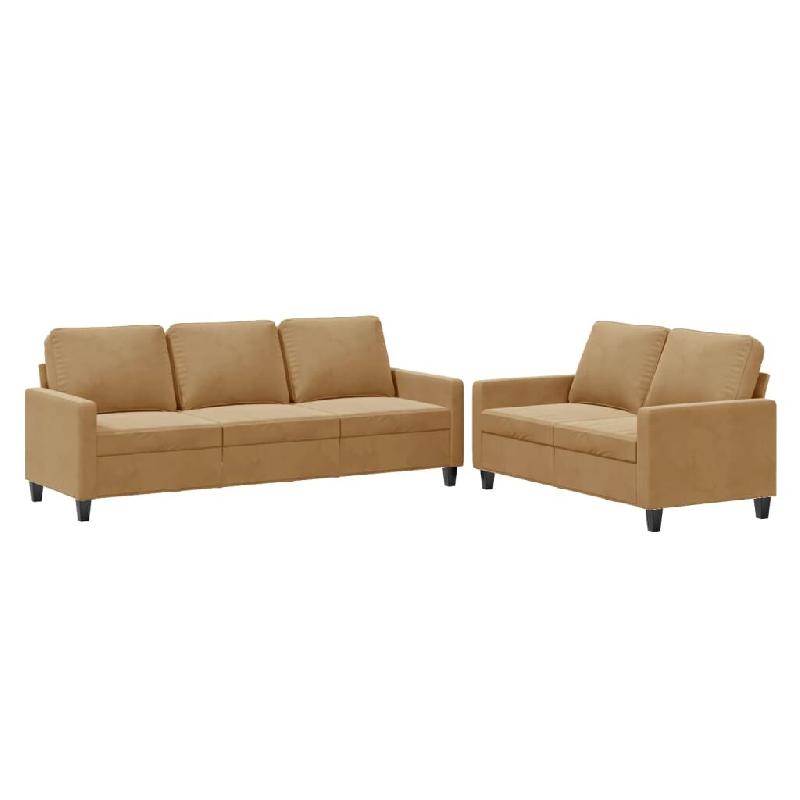 VidaXL Ensemble de canapés 2 pcs avec coussins Marron Velours Modèle Whisper Horizon - 3201523_0