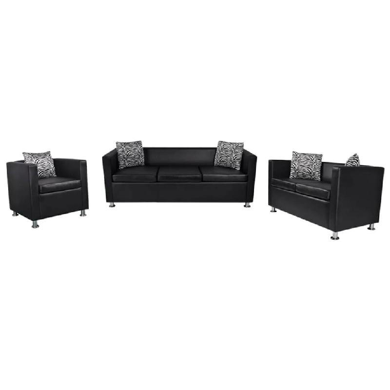 VidaXL Jeu de canapé à 2 places et à 3 places et fauteuil Noir  Modèle Quattro - 8718475955078_0