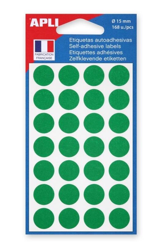 Apli Lot de 5 Etui de 168 pastilles adhésives vertes, diam. 15 mm (6 feuilles / cdt) - 3270241118414_0