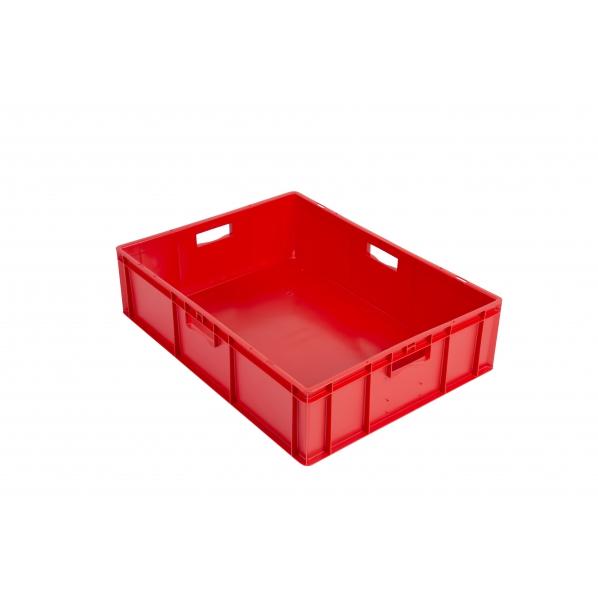 Bac norme Europe couleur 800x600x210 mm - Rouge - Contact alimentaire - 4 poignées ajourées_0