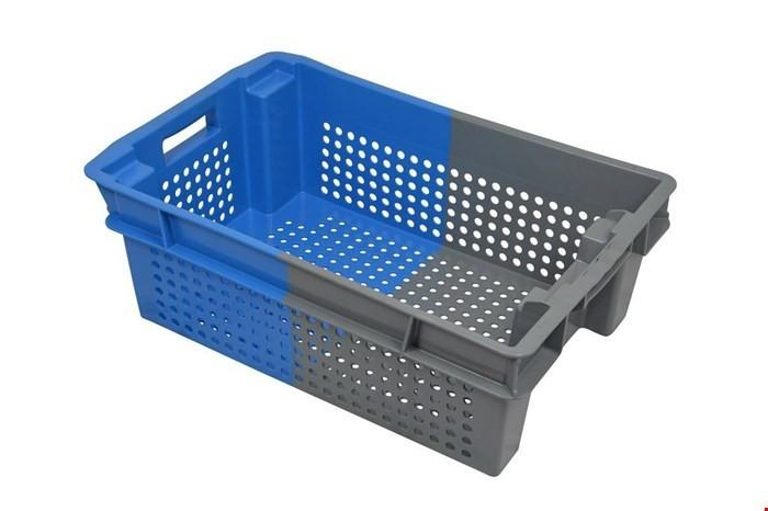 Bac plastique Gerbable Emboîtable à 70% Ajouré 600 x 400 x 200 mm Gris/Bleu - Réf : BAC148BM6420020_0