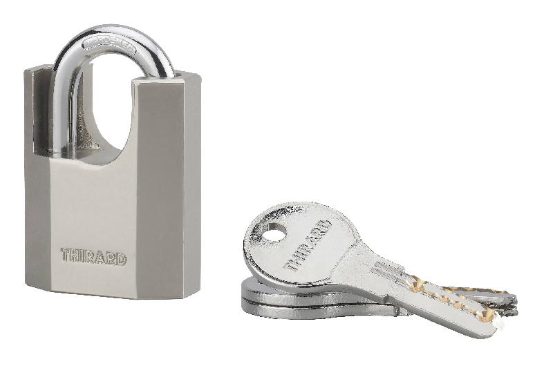 Cadenas à clé Octo-P 40mm - anse protégée en acier, 3 clés réversibles - Thirard_0
