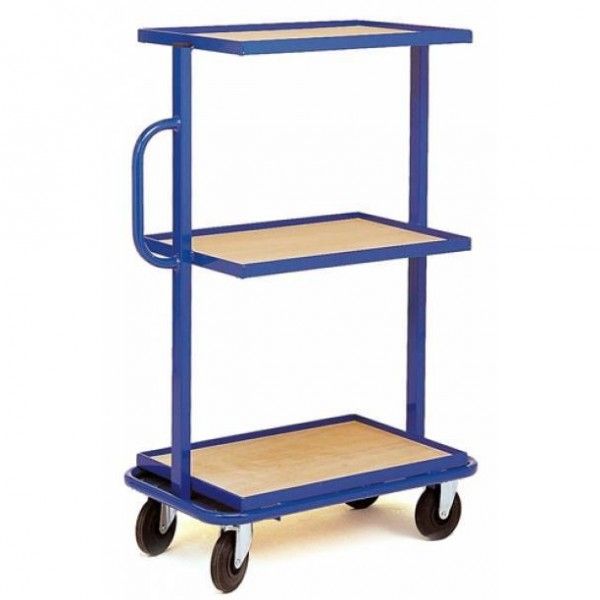 Chariot porte bac - Manuest - supports fixes avec tablettes bois - 3 niveaux fixes - sans bac - fabrication française_0