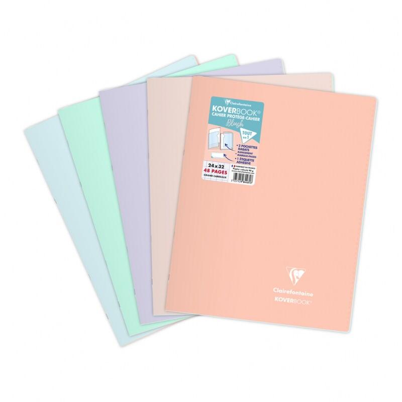 Clairefontaine Lot de 10 Cahier Kover Book 24x32, 48p./24 feuilles 90 g/m² piquées, couv. Opaques assorties (5), Séyès - 3037929844818_0
