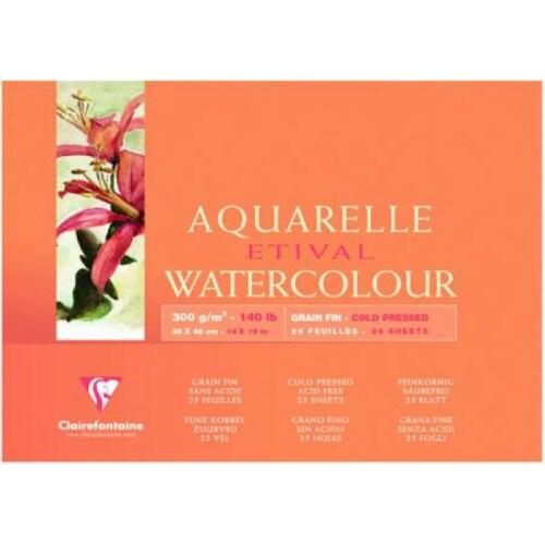 Clairefontaine Lot de 2 Bloc encollé de 25 feuilles de papier aquarelle Etival grain fin, 300 g/m², 42x56 - 3329680964745_0