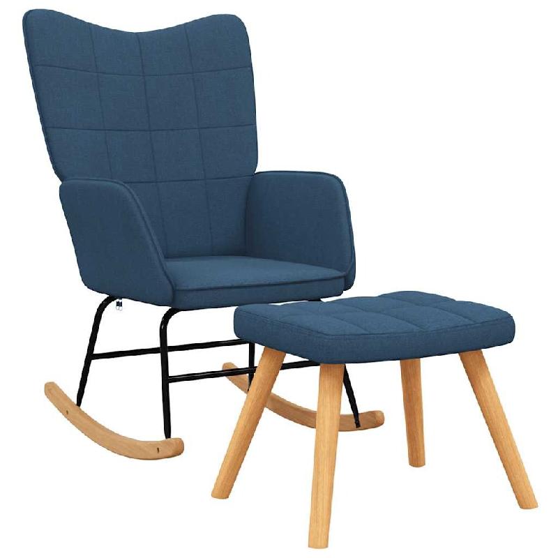 Décoshop26 - Fauteuil à bascule rembourré relax pour salon avec repose-pieds en tissu bleu DEC028868 - bleu 3000257097621_0
