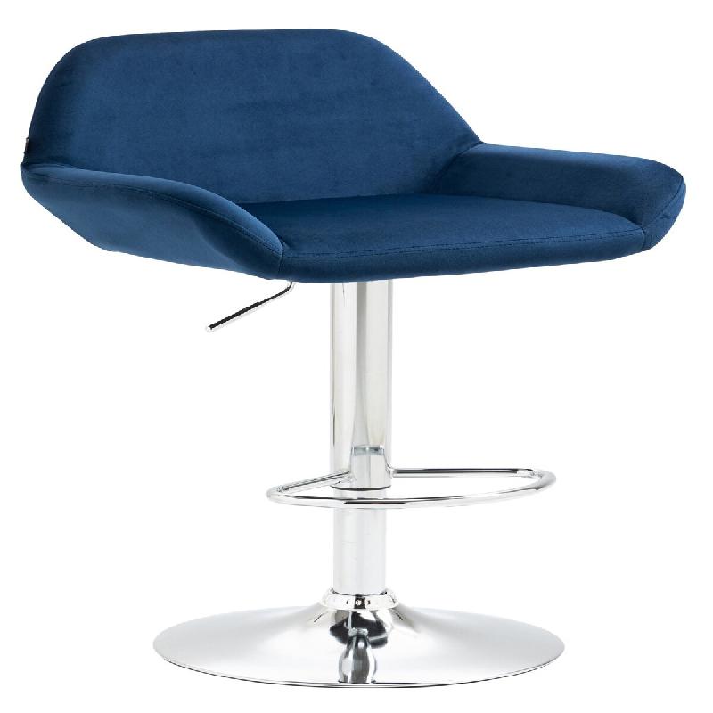 Décoshop26 - Tabouret de bar x1 en velours rembourré bleu base trompette métal chromée TDB10426 - bleu 3000457369603_0