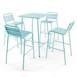 Oviala Business Ensemble table de bar et 4 chaises hautes en métal turquoise - Oviala - bleu acier 109207_0