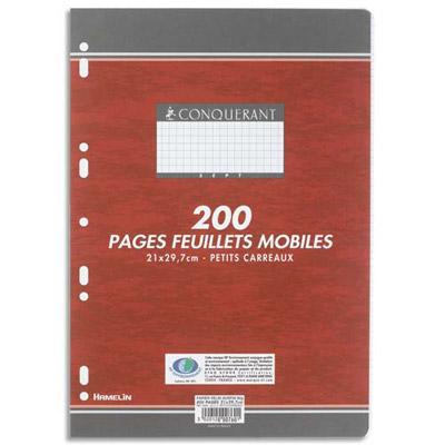 FEUILLES MOBILES CONQUERANT - 21X29.7 CM - 200 PAGES - 90G - GRANDS CARREAUX