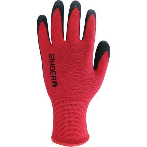 GANTS DE MANUTENTION EN LATEX NOIR SUR POLYESTER ROUGE EN TAILLE 10 - SINGER SAFETY