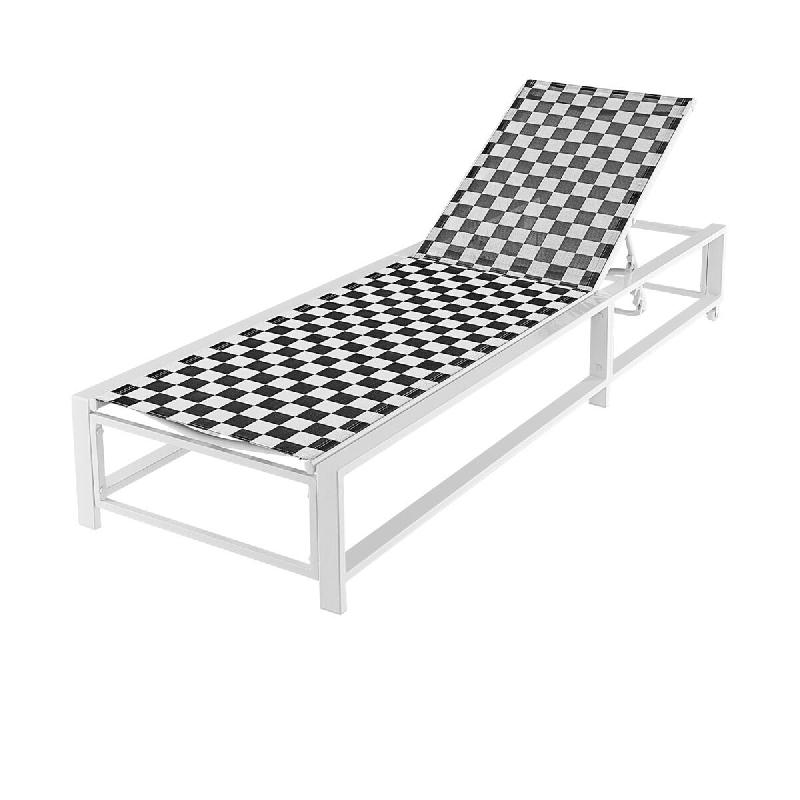 Helloshop26 - Chaise longue de patio réglable 200 x 68 x 32/99 cm avec 6 positions rabattables et roues pratiques en métal noir 20_0011245 - 3000226_0