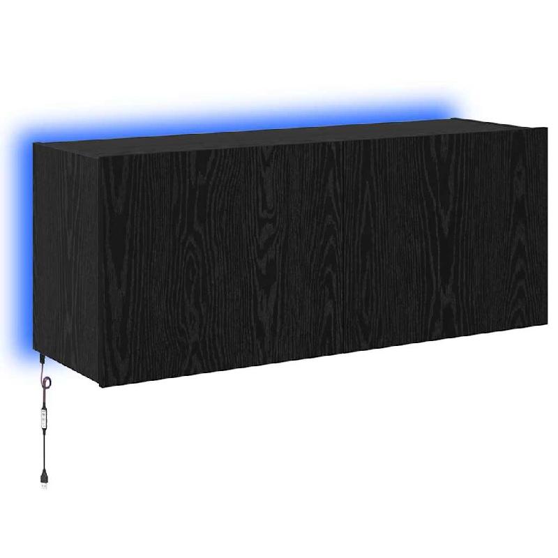 Helloshop26 - Meuble TV mural moderne avec éclairage LED chic 100 x 35 x 41 cm en bois d'ingénierie noir 02_0054534 - noir Bois massif 3000238542645_0