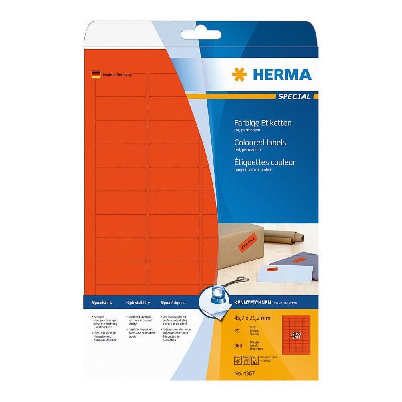 HERMA ETIQUETTES COULEUR - HERMA - COLORIS : ROUGE -  45,7 X 21,2 - BOITE DE 960 ÉTIQUETTES