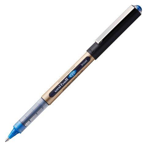LOT DE 2 - STYLO ROLLER UNI BALL EYE BLEU À CAPUCHON POINTE 1 MM- ÉCRITURE LARGE