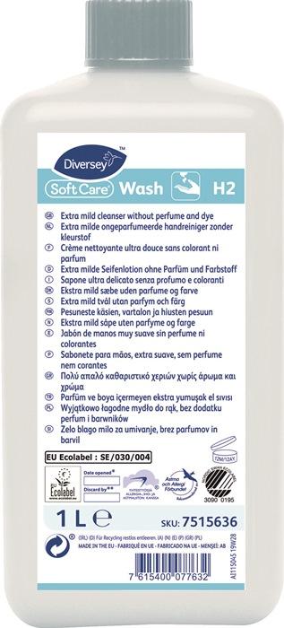 Lotion lavante pour les mains - Soft Care Wash H2 - 1L bouteille - Diversey - Hypoallergénique et douce pour la peau_0