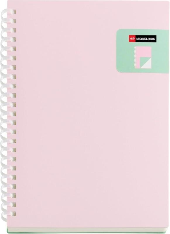 Miquelrius - Cahier A5 lisse, couverture bicolore en polypropylène souple, 80 feuilles de papier ivoire 80 g/m², spirale transparente en silicone, r_0