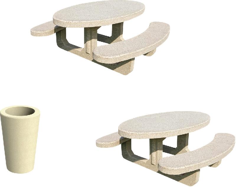 PACK 2 TABLES-BANCS RECIFE + 1 POUBELLE 80 L BÉTON