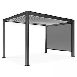 Oviala Business - Pergola bioclimatique autoportée motorisée et éclairée 3x4m avec 1 store gris aluminium - Réf. 109353_0