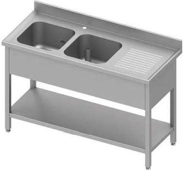 Plonge inox adossée avec 2 bacs à gauche avec étagère 1700x700x900 ... - P934607170S_0