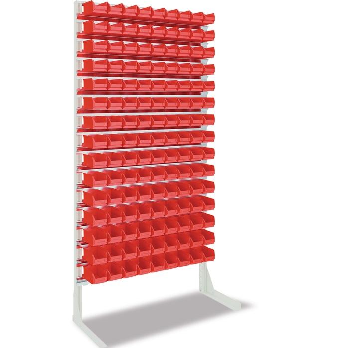 Rayonnage fixe sur pieds - une face - H2010 x L1010 x P400 mm - 135 x MK5 - rouge et gris clair RAL 7035 - avec boîtes de rangement PROMAT_0