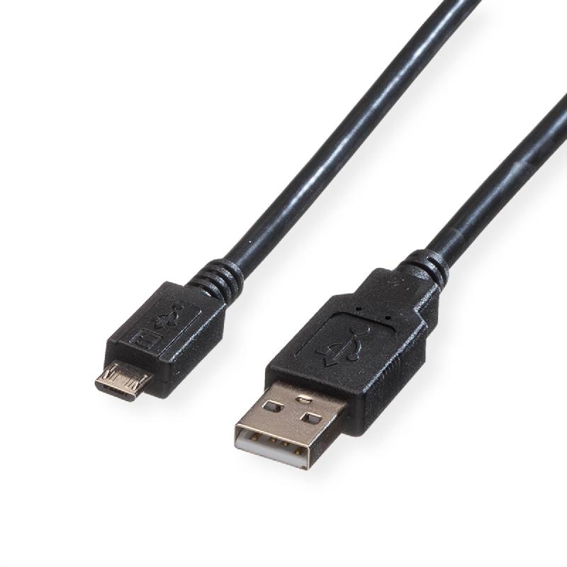 ROLINE Câble USB 2.0, USB A mâle - Micro USB B mâle, noir, 0,8 m_0